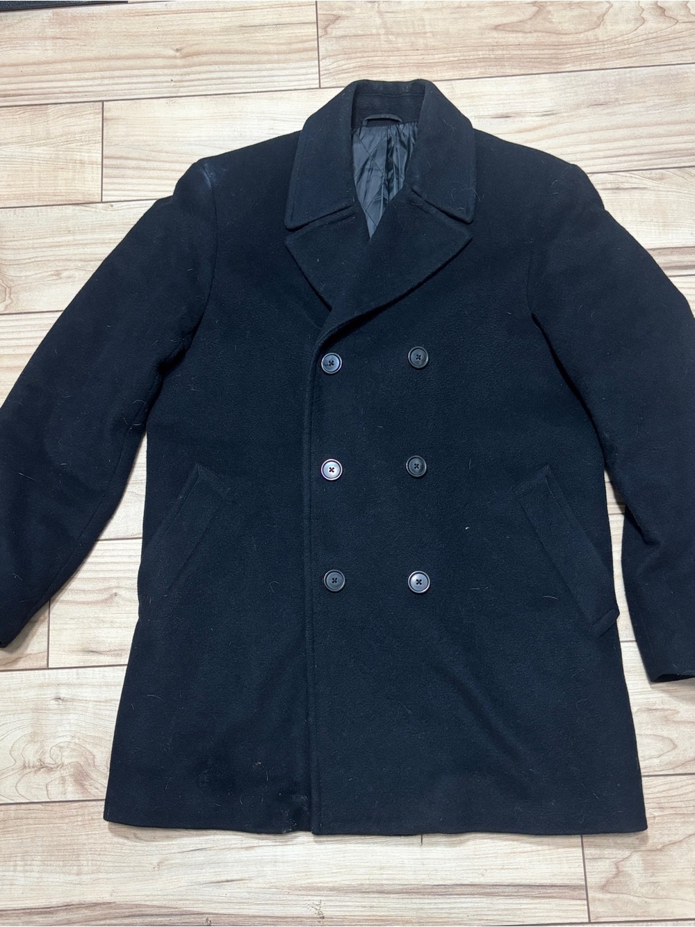 Macy's Black Double-Breasted Dress Coat